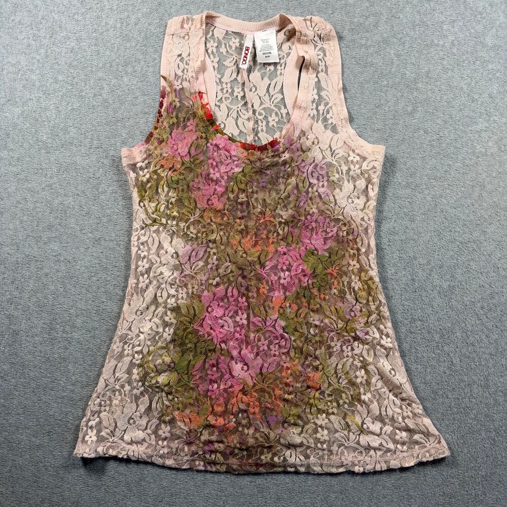 Bongo Y2K Tank Top Medium Multicolor Floral Lace Boho Crew Neck Sleeveless